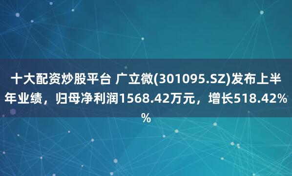 十大配资炒股平台 广立微(301095.SZ)发布上半年业绩，归母净利润1568.42万元，增长518.42%